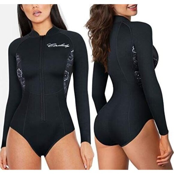 Women's Black Long Sleeve Swimsuit - Picture 5 of 10